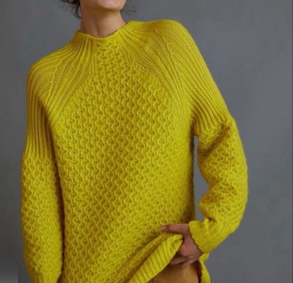 Anthropologie Bia Alpaca Blend Mockneck Sweater Size Small Yellow